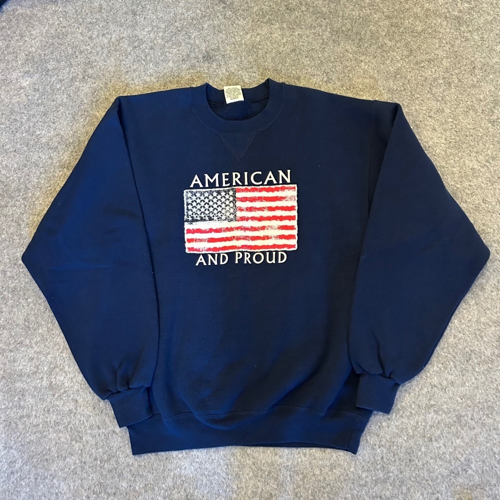 Vintage M.J Soffe American and‎ Proud USA Flag Crewneck Sweatshirt Adult Medium